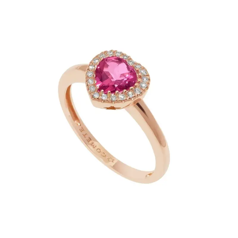 Anello In Oro Diamanti E Topazio Rosa Cuore - Comete Gioielli