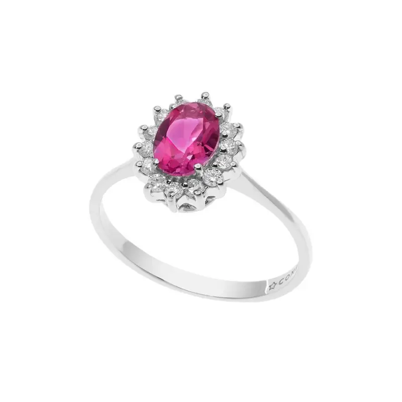 Anello In Oro Diamanti E Topazio Rosa Ovale - Comete Gioielli