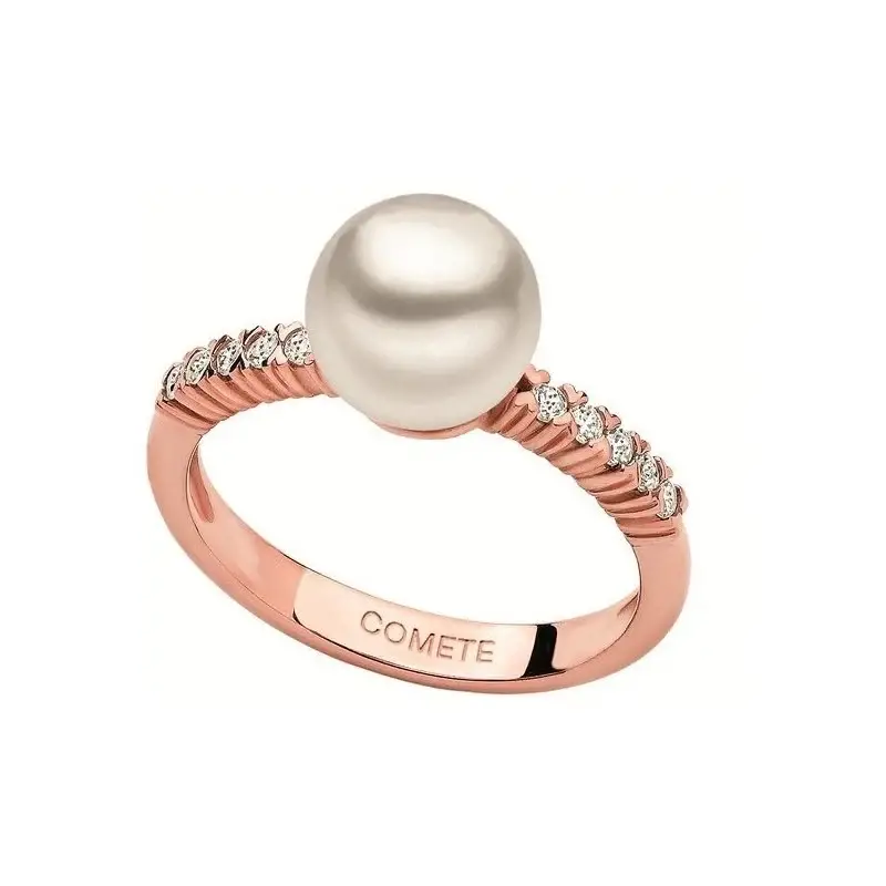 Anello In Oro Rosa Con Perla E Diamanti - Comete Gioielli