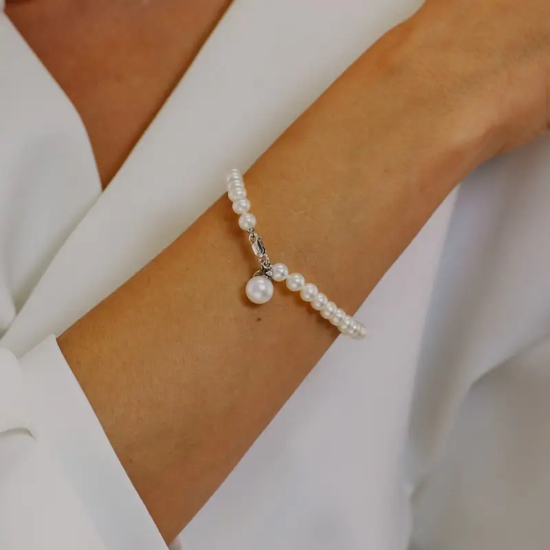 Bracciale Filo Perle Acquadolce In Oro E Diamante - Comete Gioielli miniatura 2