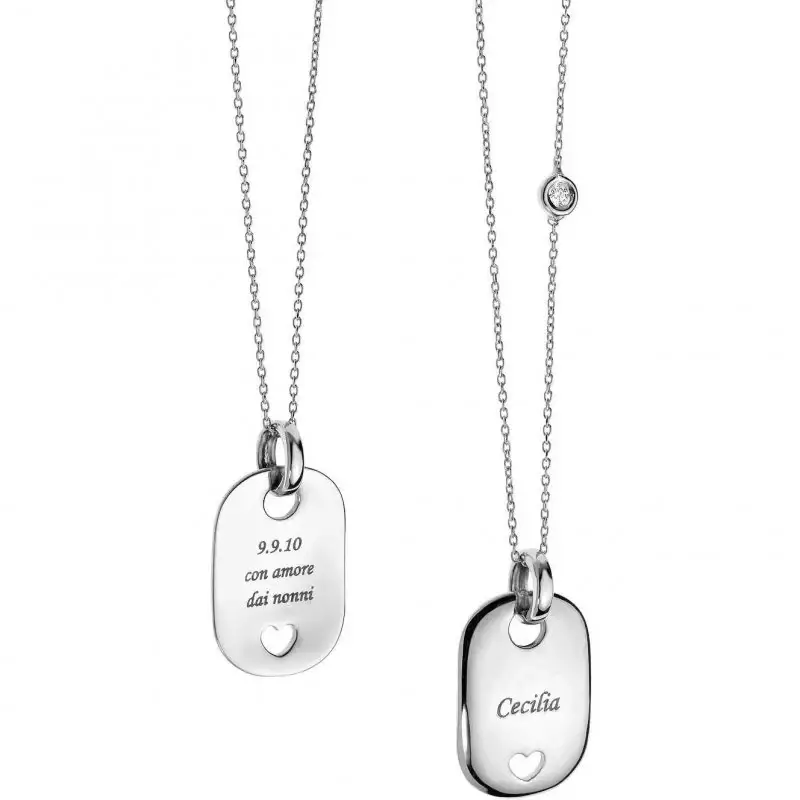 Ciondolo Per Battesimo Con Piastrina E Diamantino - Comete Gioielli