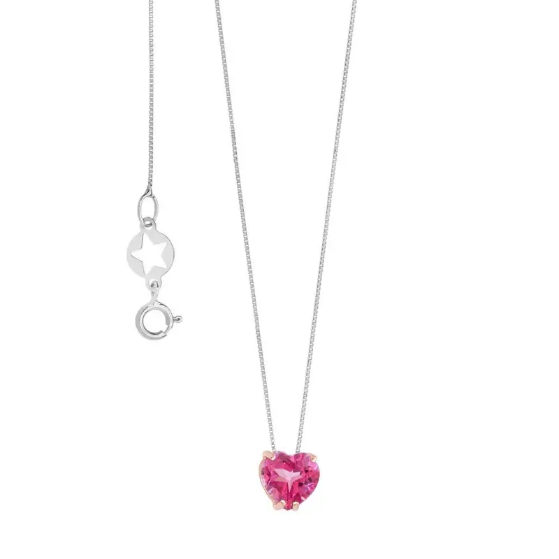 Collana In Oro Rosè E Topazio Rosa Cuore - Comete Gioielli