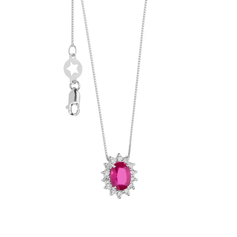 Collane In Oro Diamanti E Rubino Ovale - Comete Gioielli