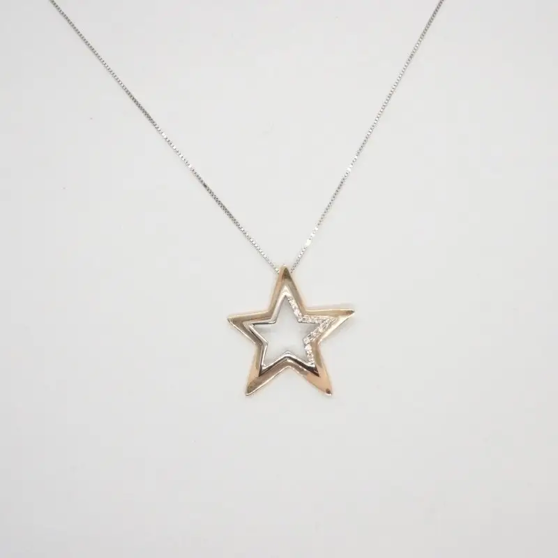 Collier In Oro Bianco Rosa E Diamanti 0 11 Kt - Comete Gioielli