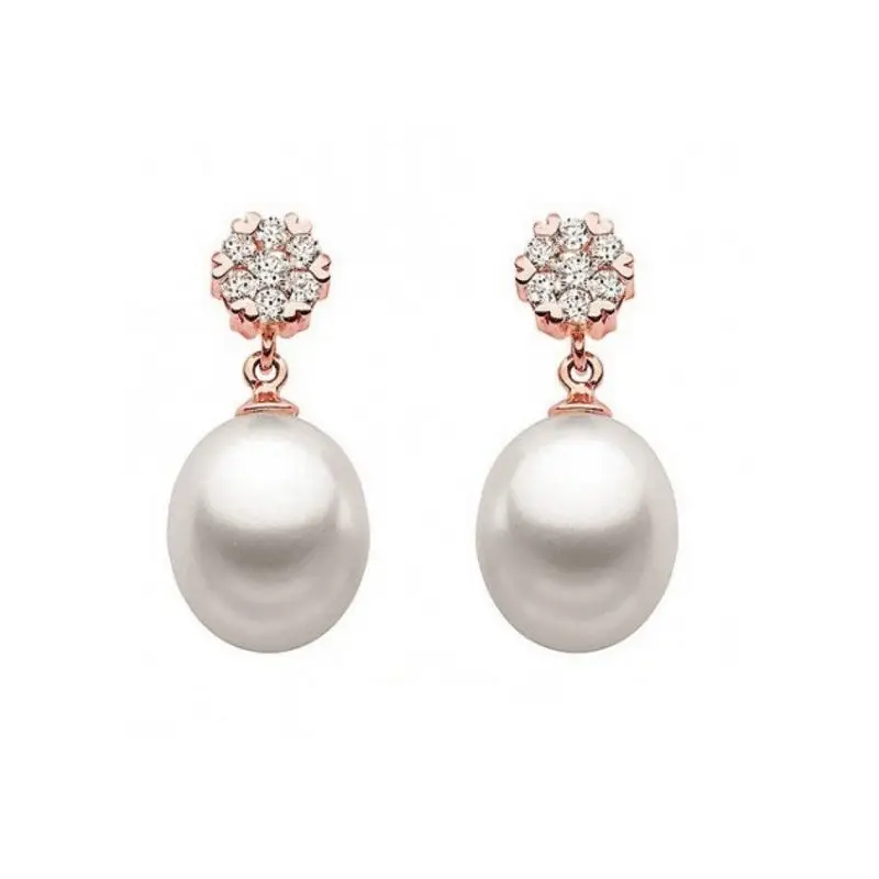 Orecchini Donna Oro 18Kt Con Diamanti E Perle - Comete Gioielli