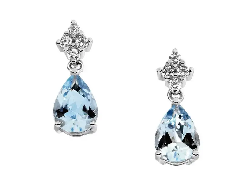 Orecchini In Oro 18 Kt Con Diamanti E Acquamarina - Comete Gioielli