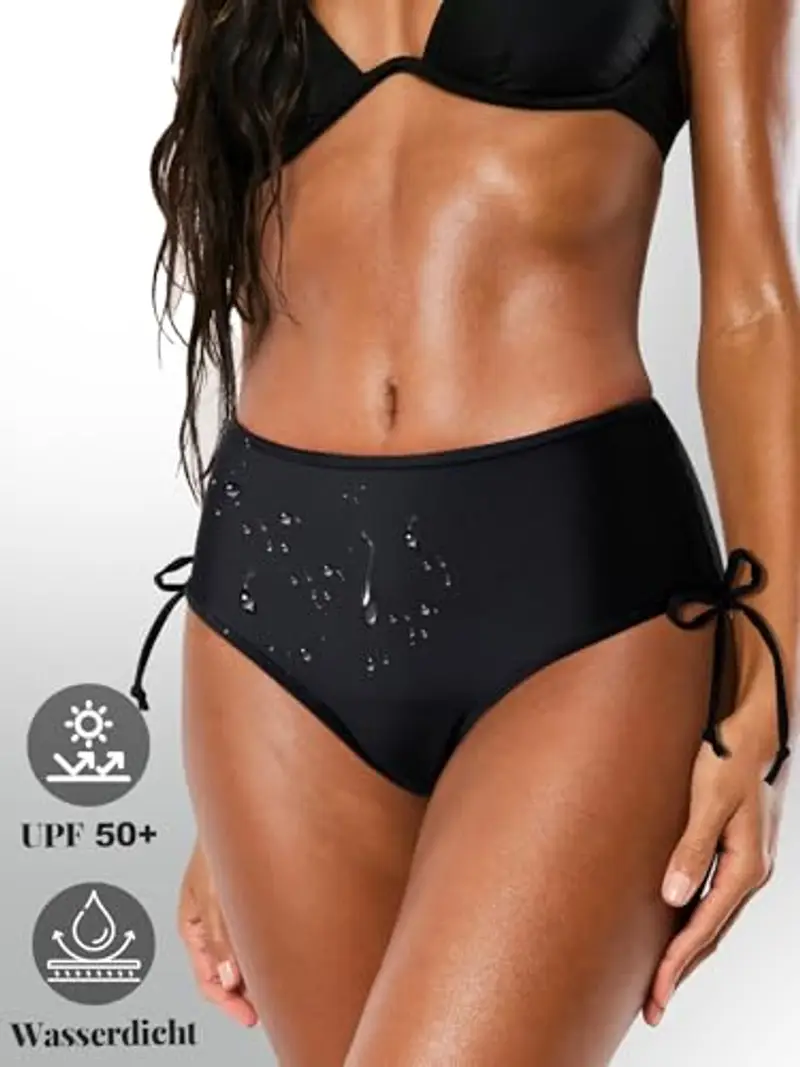 Comfyouth Periodi costumi da bagno per il nuoto da donna 4 strati a prova di perdite, pantaloni bikini a vita alta, costume da bagno nero adolescente ragazza periodi costume da bagno con coulisse miniatura 3