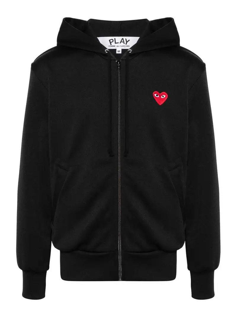 Felpa con cappuccio in cotone con zip e logo Nero