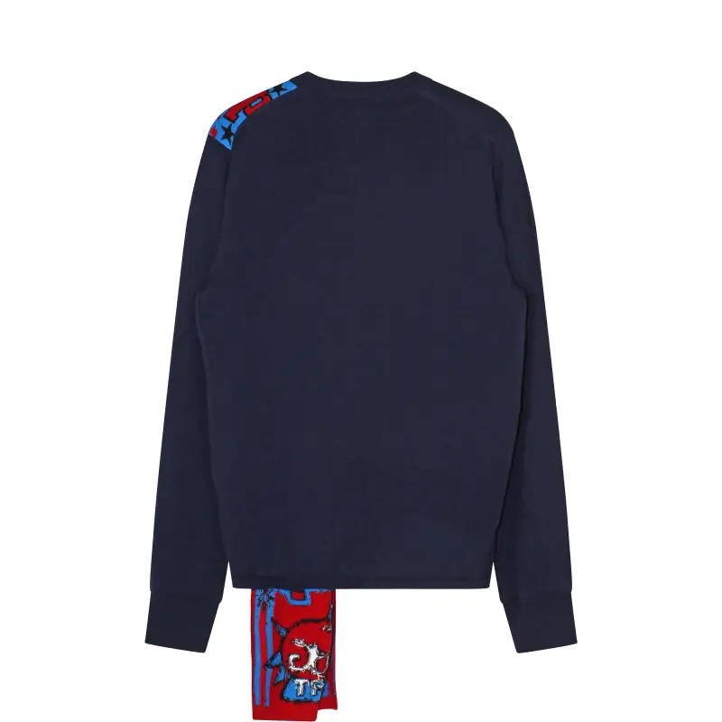 Maglione blu lavorato con sciarpa da calcio da uomo miniatura 2