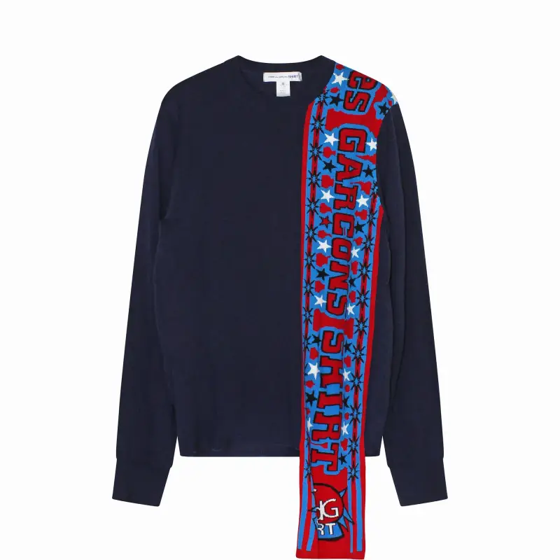 Maglione blu lavorato con sciarpa da calcio da uomo