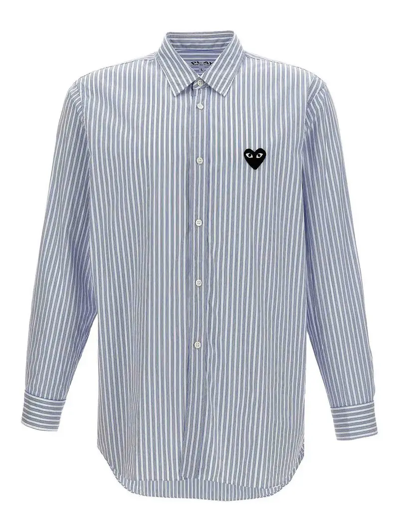 Camicia a righe con toppa con logo Azzurro