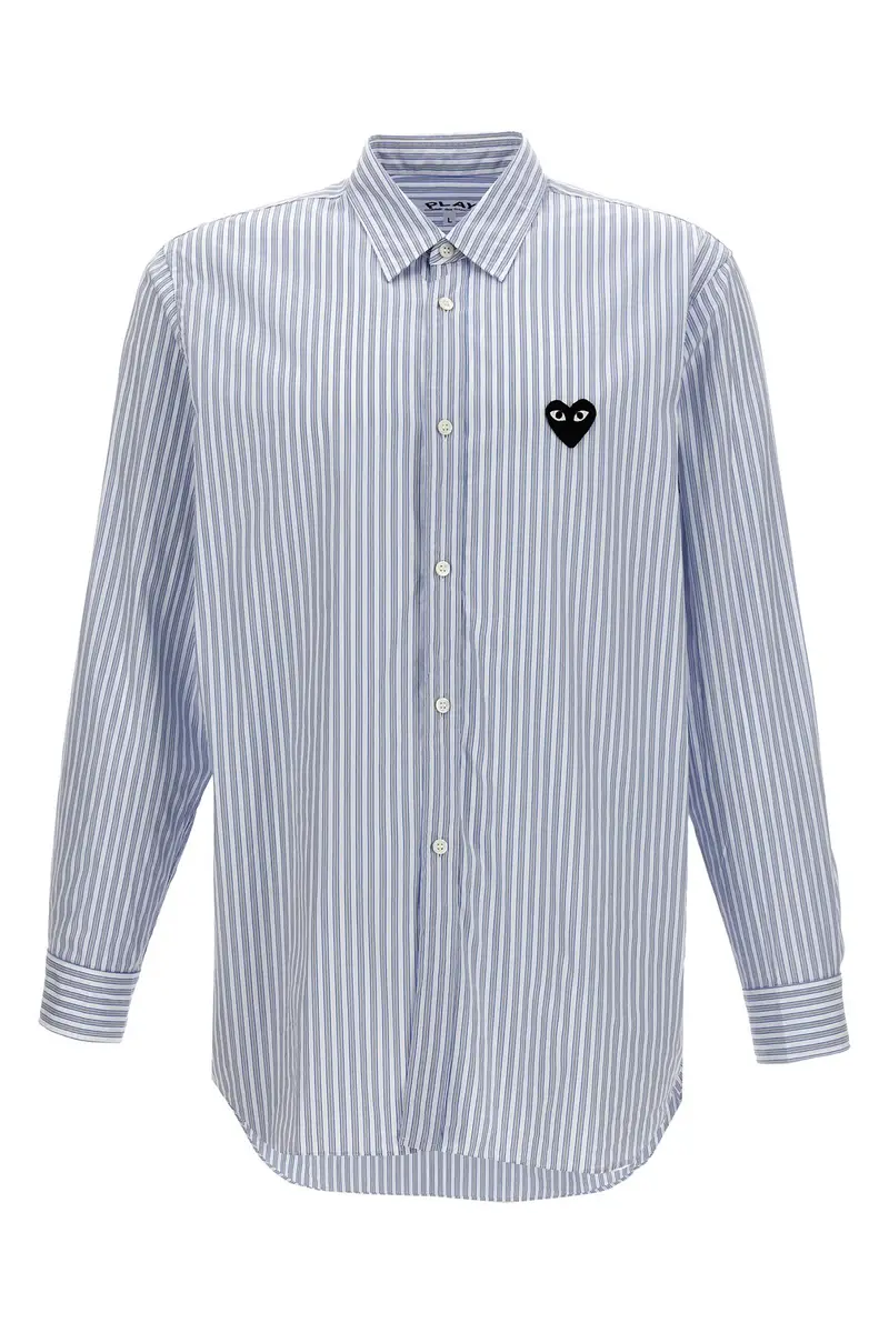 Camicia Righe Patch Logo Azzurro