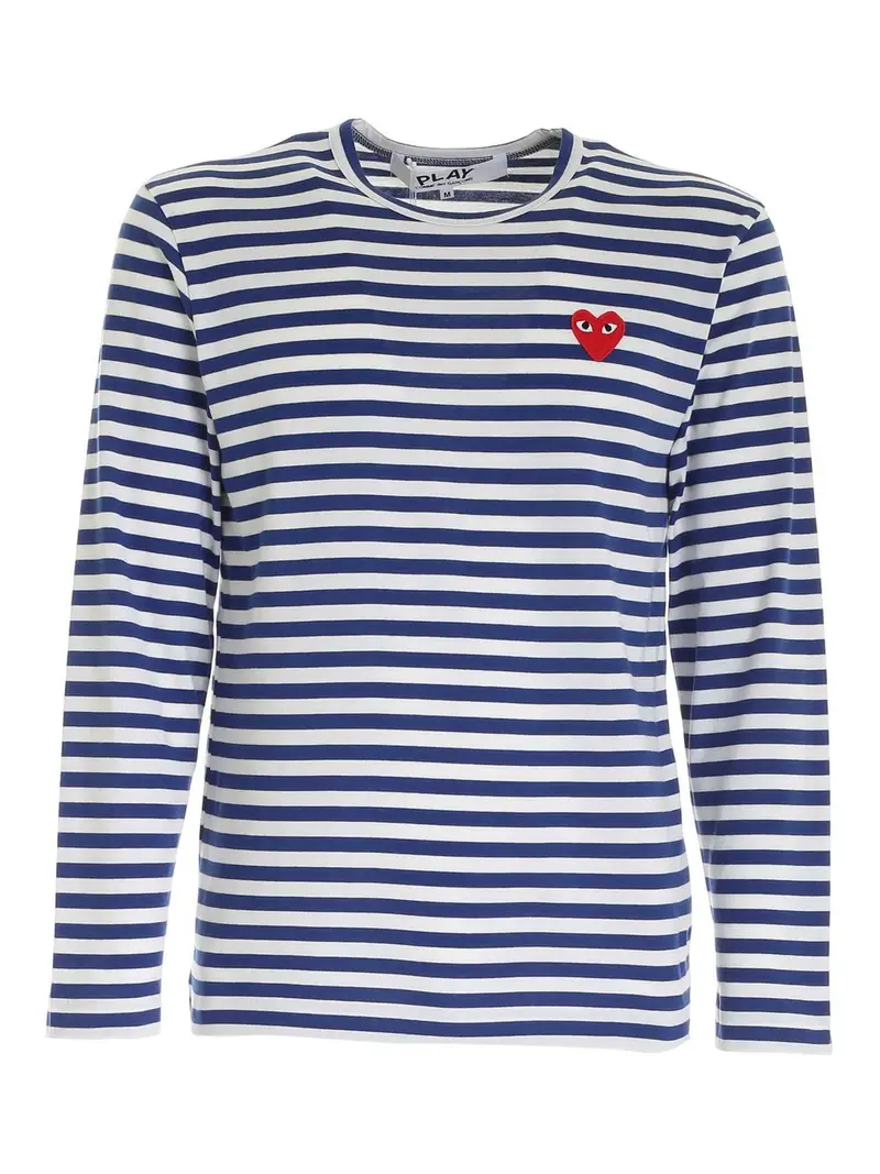 T-shirt manica lunga a righe blu e bianca Bianco