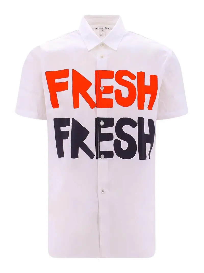 Camicia in cotone con stampa a contrasto Bianco