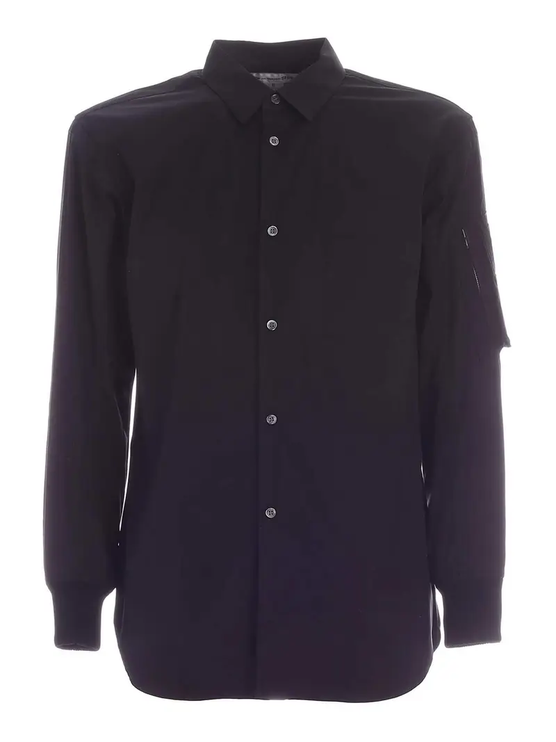 Camicia nera con polsini in maglia Nero