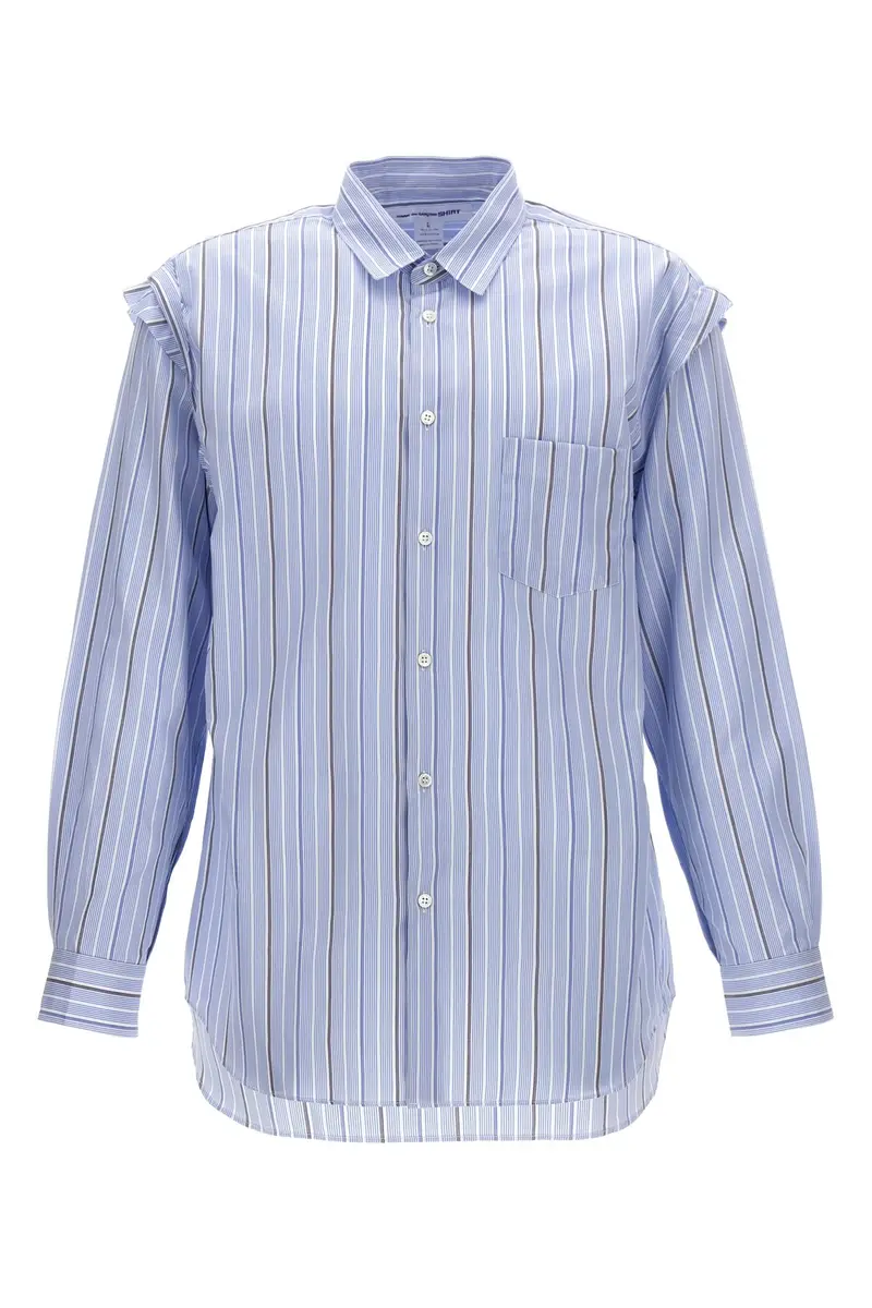 Camicia Righe Dettaglio Unfinished Azzurro