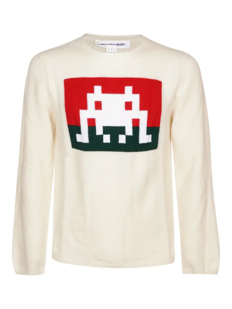 Pullover con intarsio pixel Bianco