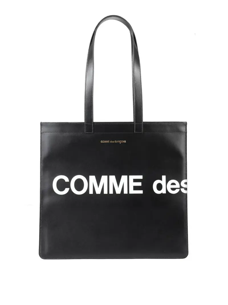 Shopper in pelle con maxi logo Nero