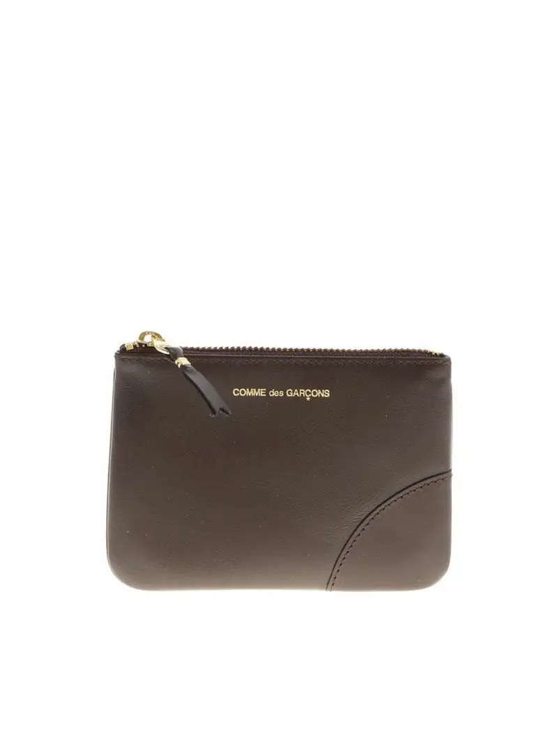 Bustina in pelle marrone con stampa logo