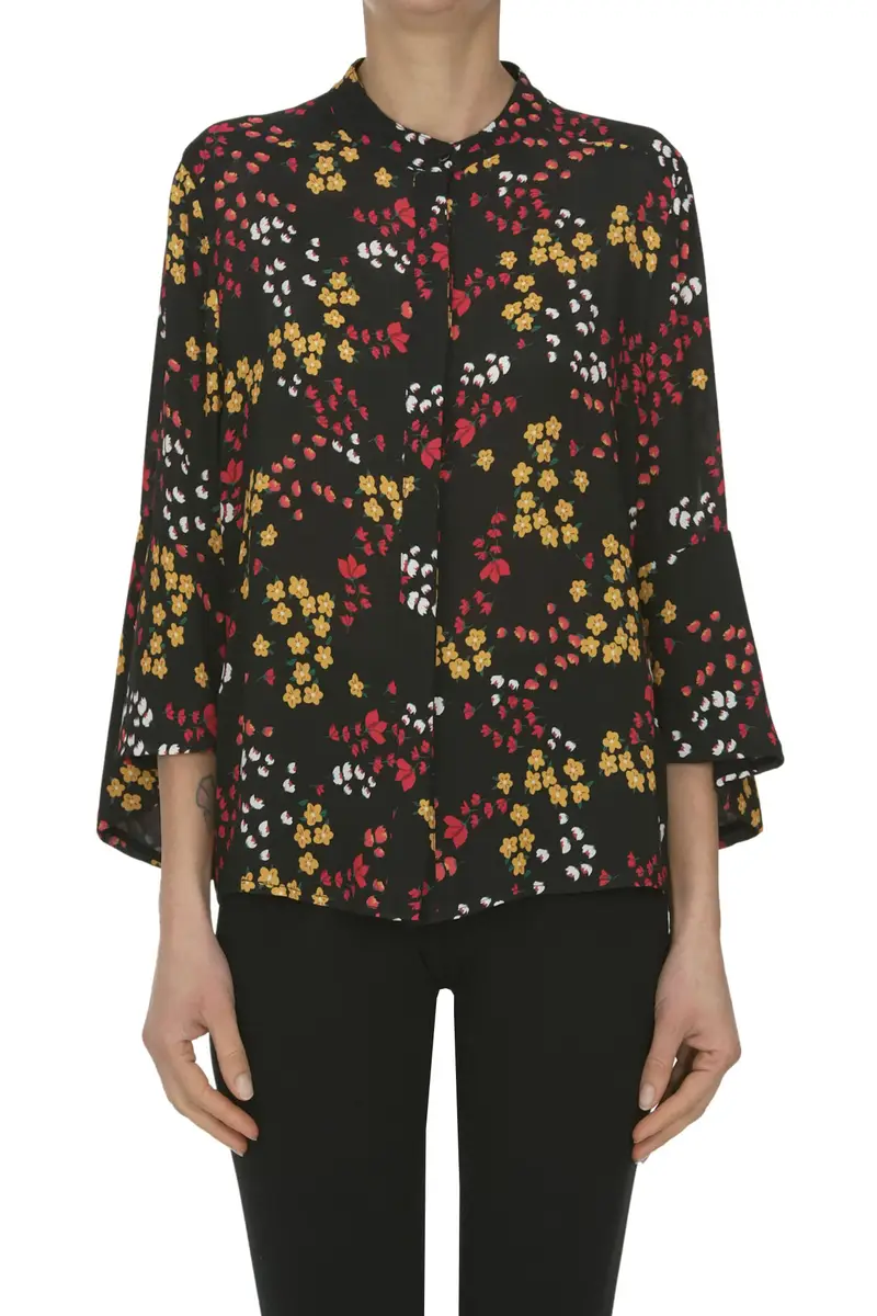 Blusa in crepè floreale Nero