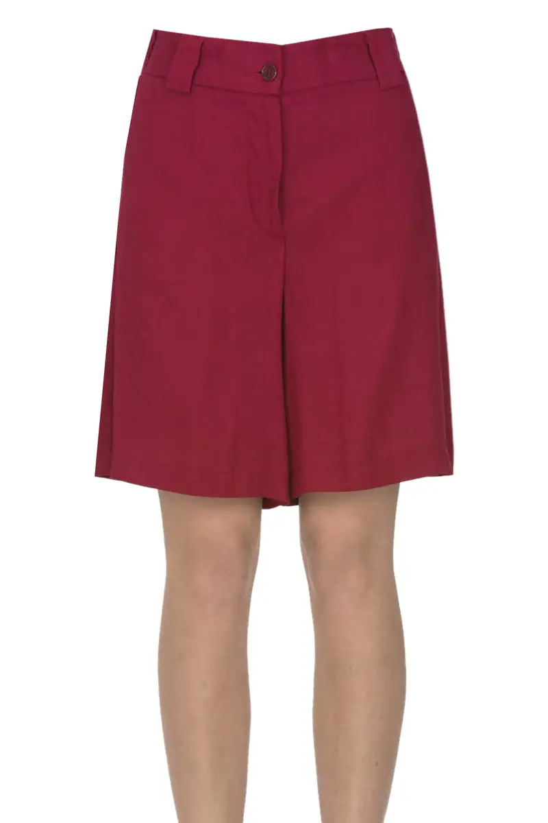 Shorts in viscosa e lino Rosso fuoco