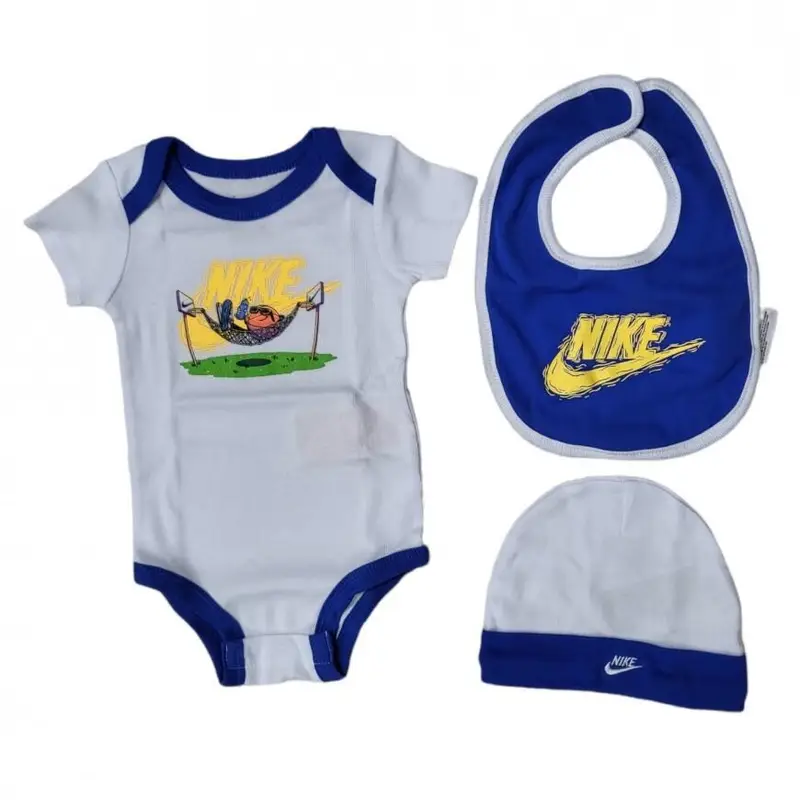 Completo bambino nike emoj 3 pezzi 100% cotone- bianco-blu-nn0802-001 |  Nike