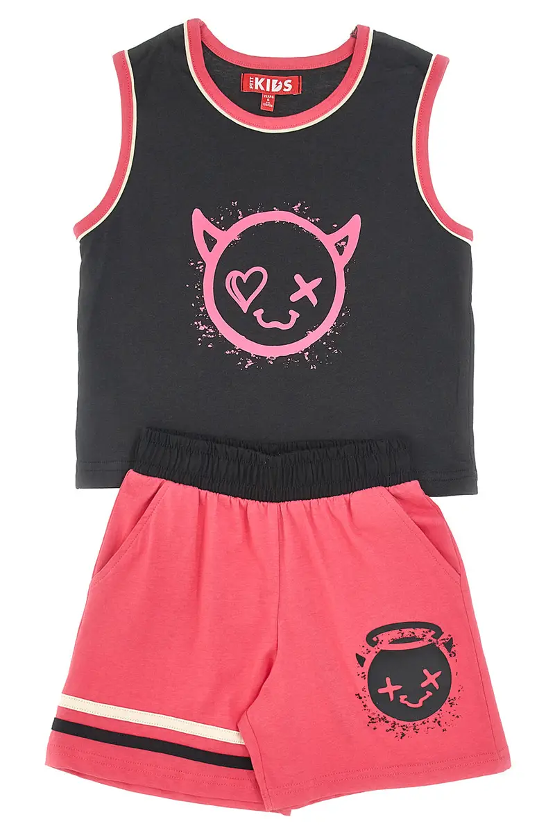 Completo Canotta e Pantaloncini Fuxia e Nero PITT KIDS PT-K-SE-7030