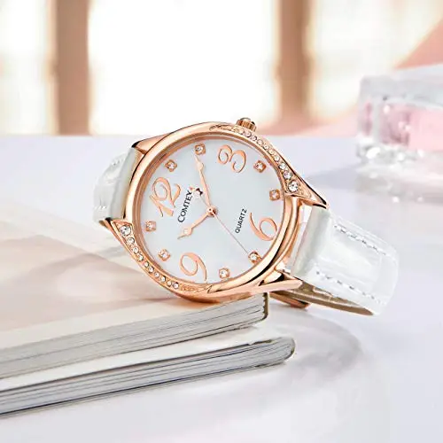 Comtex Orologio da polso donna cinturino in pelle bianca cassa in oro rosa miniatura 2