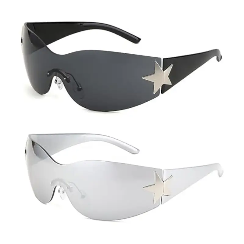 Confezione Da 2 Occhiali Da Sole Avvolgenti Y2k, Occhiali Da Sole Y2k Senza Montatura, Occhiali Da Sole per Ragazze Adolescenti, Occhiali Da Sole Rettangolari, Per Uso Esterno