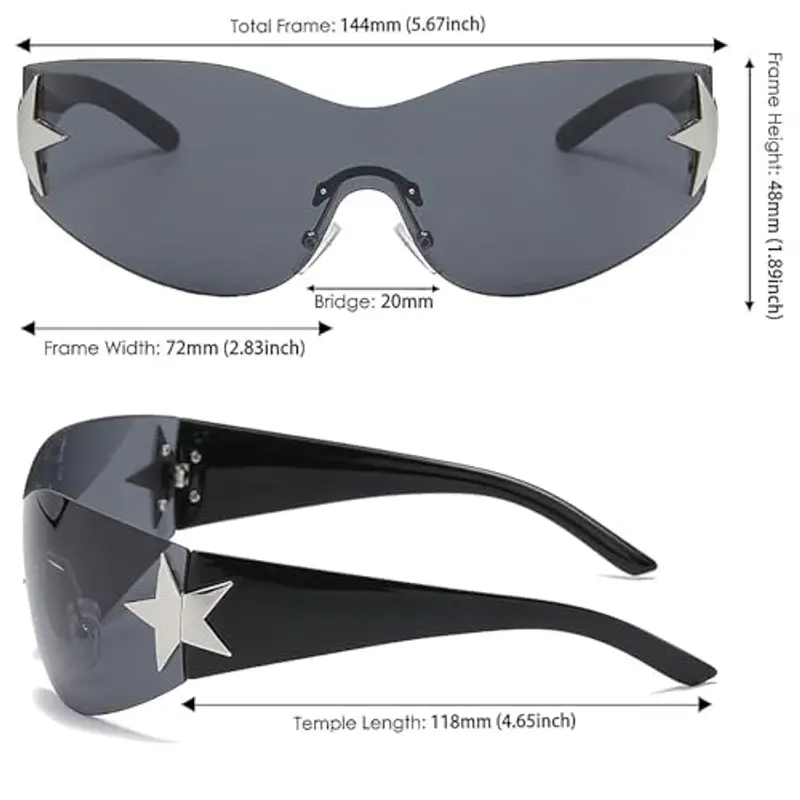 Confezione Da 2 Occhiali Da Sole Avvolgenti Y2k, Occhiali Da Sole Y2k Senza Montatura, Occhiali Da Sole per Ragazze Adolescenti, Occhiali Da Sole Rettangolari, Per Uso Esterno miniatura 2