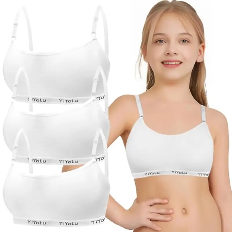 Confezione da 3 Reggiseno da Allenamento Senza Cuciture per Ragazze Cotone Adolescenti Bambine Sportivo Intimo con Fisso Torace Pastiglie e Spallacci Regolabili per 10-14 Anni