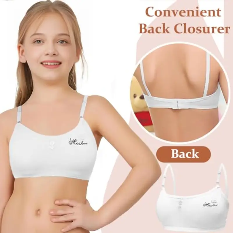 Confezione da 3 Reggiseno da Allenamento Senza Cuciture per Ragazze Cotone Adolescenti Bambine Sportivo Intimo con Fisso Torace Pastiglie e Spallacci Regolabili per 10-14 Anni miniatura 2