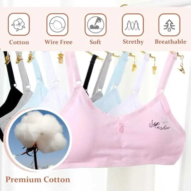 Confezione da 3 Reggiseno da Allenamento Senza Cuciture per Ragazze Cotone Adolescenti Bambine Sportivo Intimo con Fisso Torace Pastiglie e Spallacci Regolabili per 10-14 Anni miniatura 3