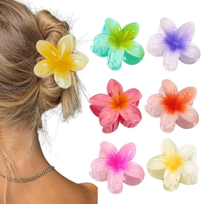 Confezione da 6 fermagli per capelli a forma di fiore per donne, fermagli per capelli hawaiani plumeria, accessori per capelli spessi, regali per donne e ragazze