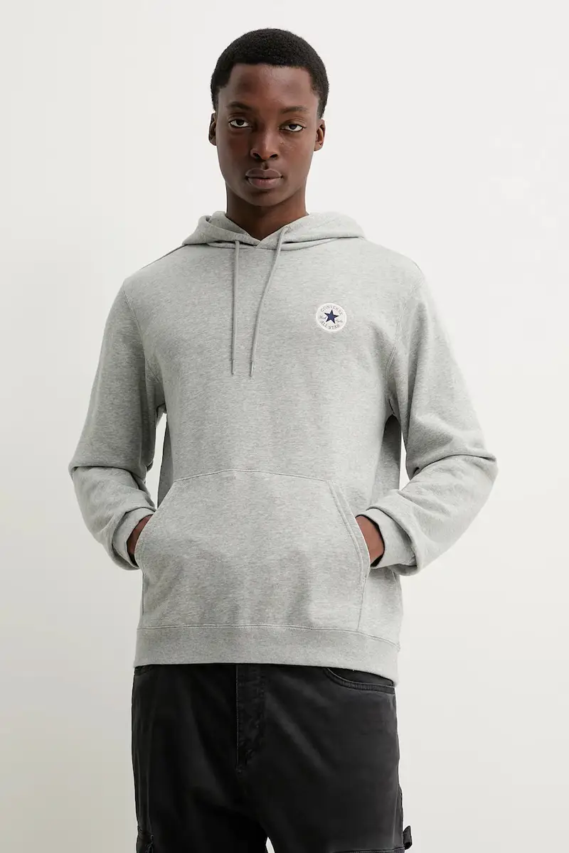 felpa colore grigio con cappuccio con applicazione 10026983-A02 miniatura 2