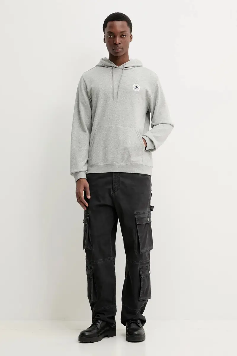 felpa colore grigio con cappuccio con applicazione 10026983-A02 miniatura 4