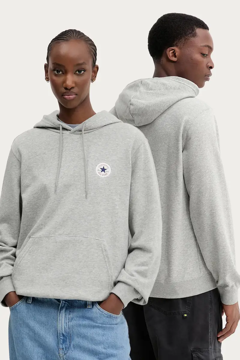 felpa colore grigio con cappuccio con applicazione 10026983-A02