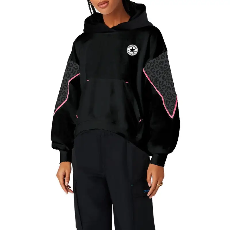 Felpa Con Cappuccio Fantasia Nero Donna XS