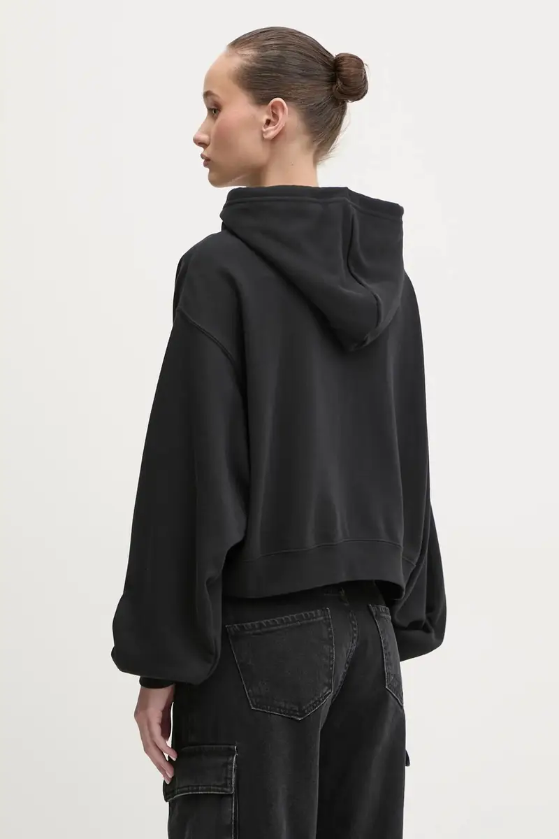 felpa donna colore nero con cappuccio con applicazione 10028309-A02 miniatura 3