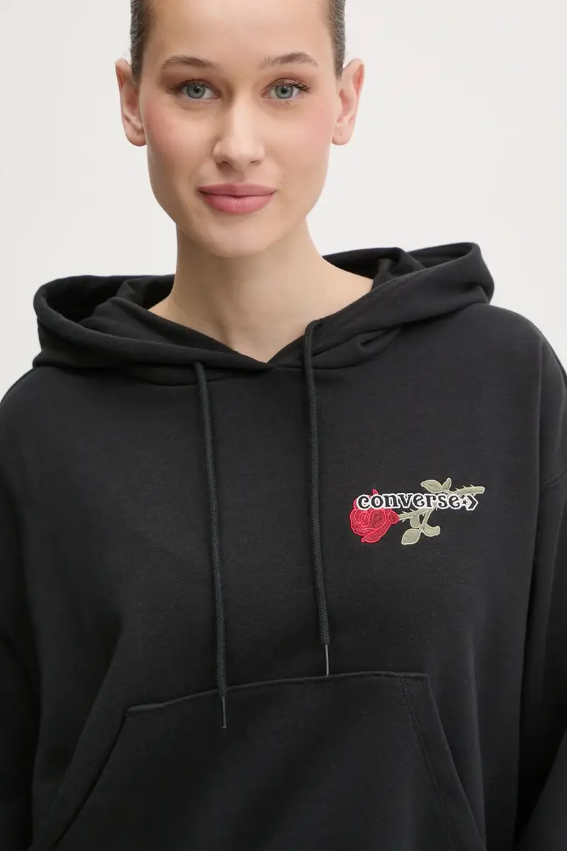 felpa donna colore nero con cappuccio con applicazione 10028309-A02 miniatura 4