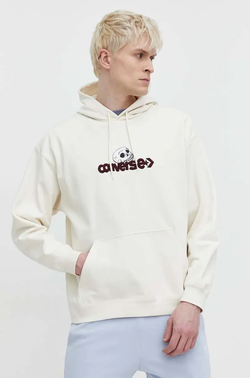 felpa uomo colore beige con cappuccio con applicazione