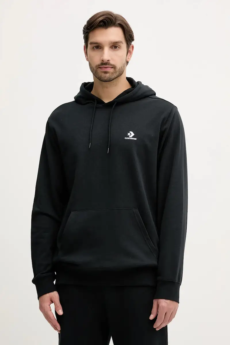 felpa uomo colore nero con cappuccio con applicazione CVM5K874