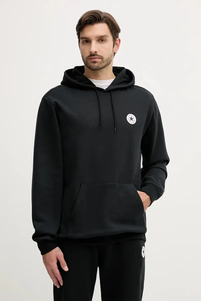 felpa uomo colore nero con cappuccio con applicazione CVM5K981