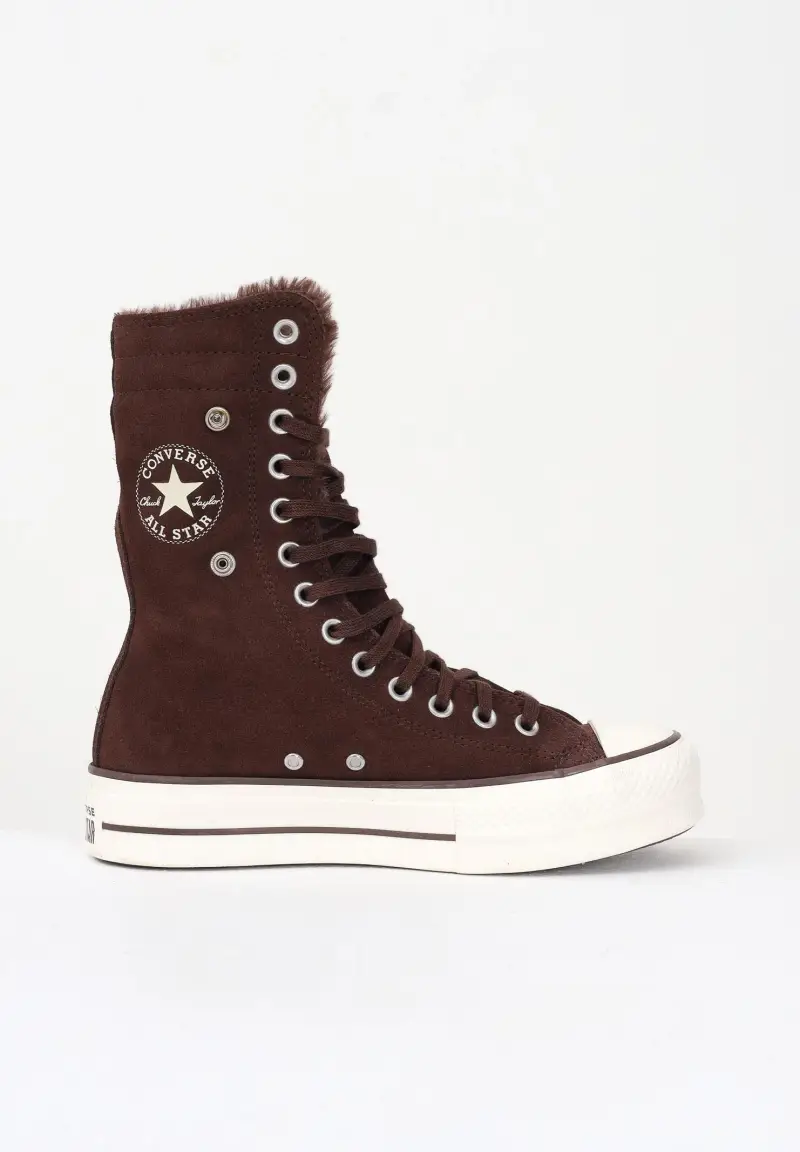 Sneakers Chuck Taylor All Star Fold-Over Lift Platform XHi Faux Fur marroni da donna miniatura 3