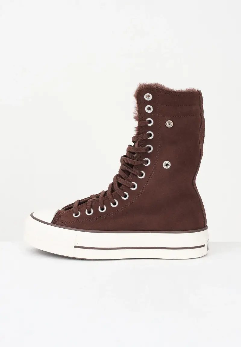 Sneakers Chuck Taylor All Star Fold-Over Lift Platform XHi Faux Fur marroni da donna