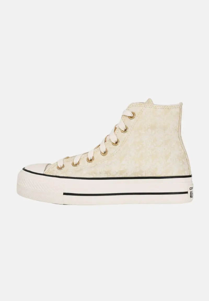 Sneakers Chuck Taylor All Star Lift Elevated Material Cano Alto panna e oro da donna