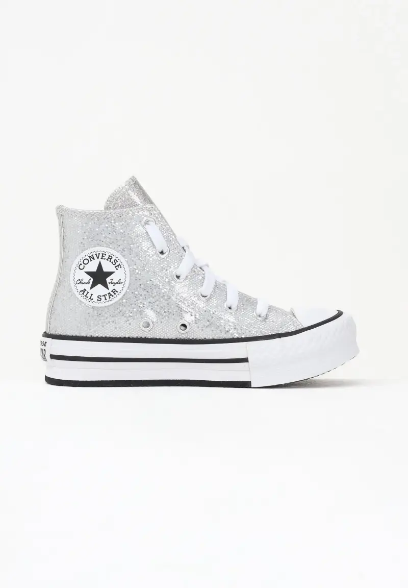 Sneakers Chuck Taylor All Star Lift Platform Disco Glitter argento da bambina miniatura 3