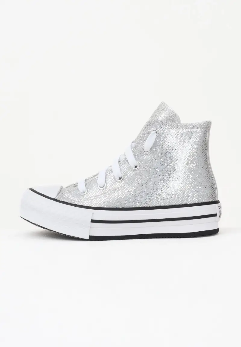 Sneakers Chuck Taylor All Star Lift Platform Disco Glitter argento da bambina