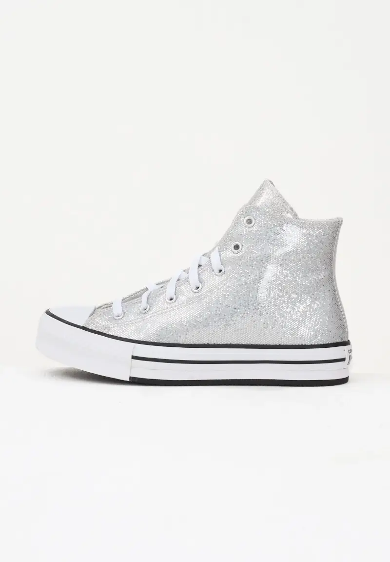Sneakers Chuck Taylor All Star Lift Platform Disco Glitter argento da donna