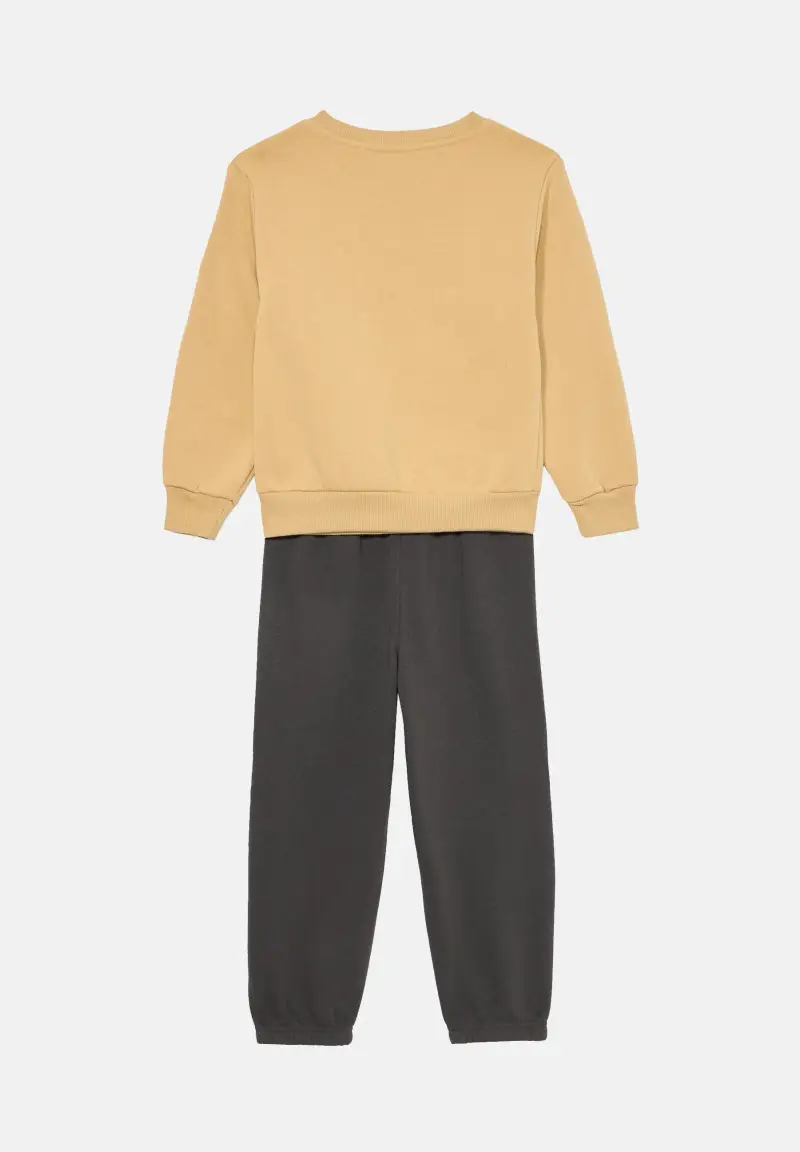 Tuta beige e grigia da bambino con stampa logo miniatura 2